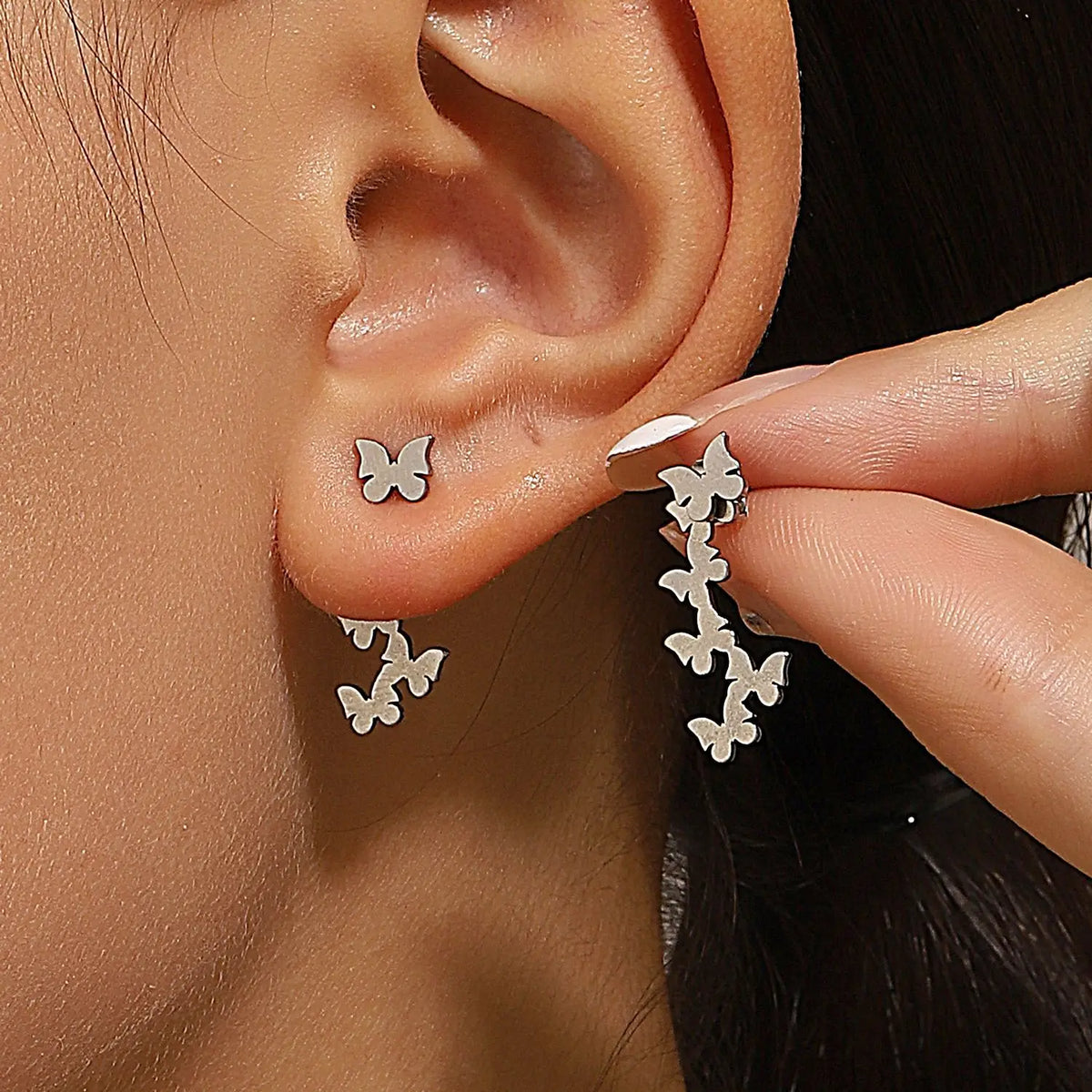 Boucles d'Oreilles Géométriques Carrées — Puces Triangles Détachables Acier Femme