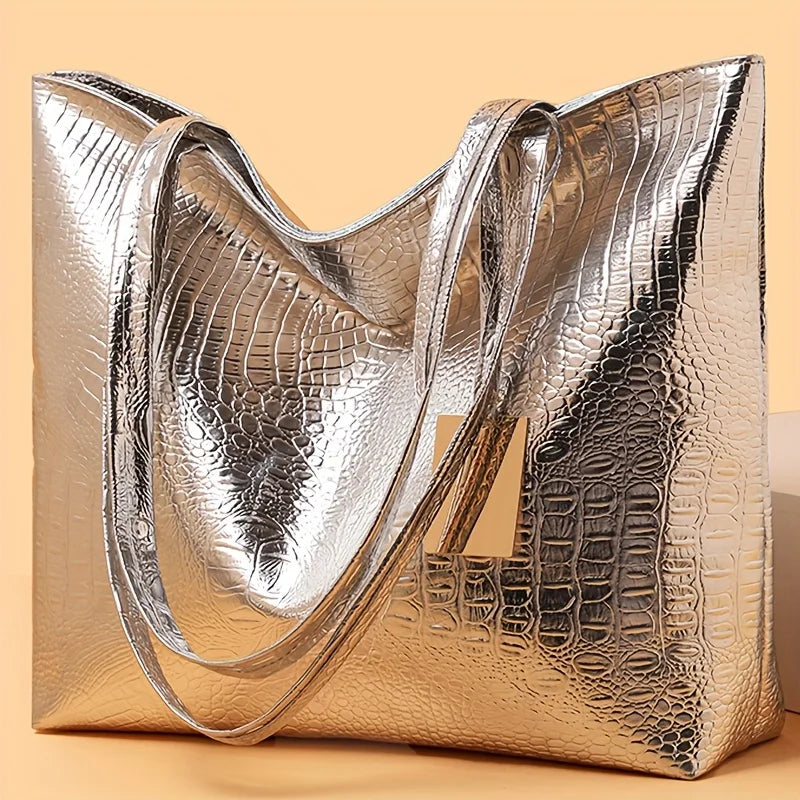 Sac Cabas Vintage Grande Capacité — Tote Bag Finition Métallique Femme Bureau
