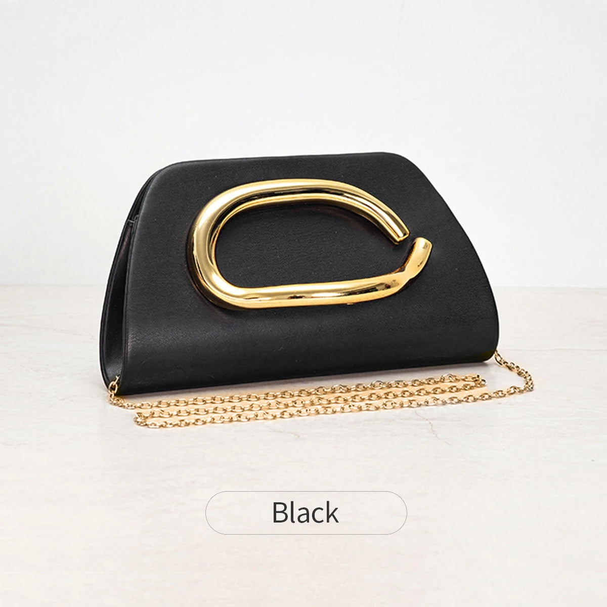 Pochette Box Boucle Métal Dorée — Clutch Soirée Chaîne Femme Luxe
