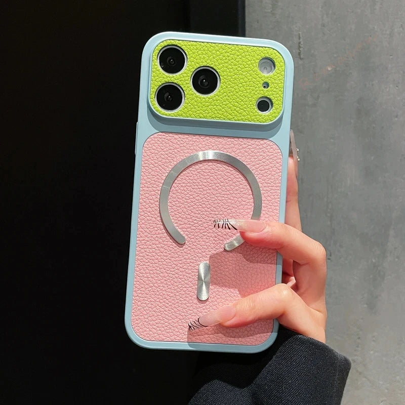 Coque Magnétique en Cuir pour iPhone — Compatible MagSafe, Toutes Séries (11 à 17 Pro Max)