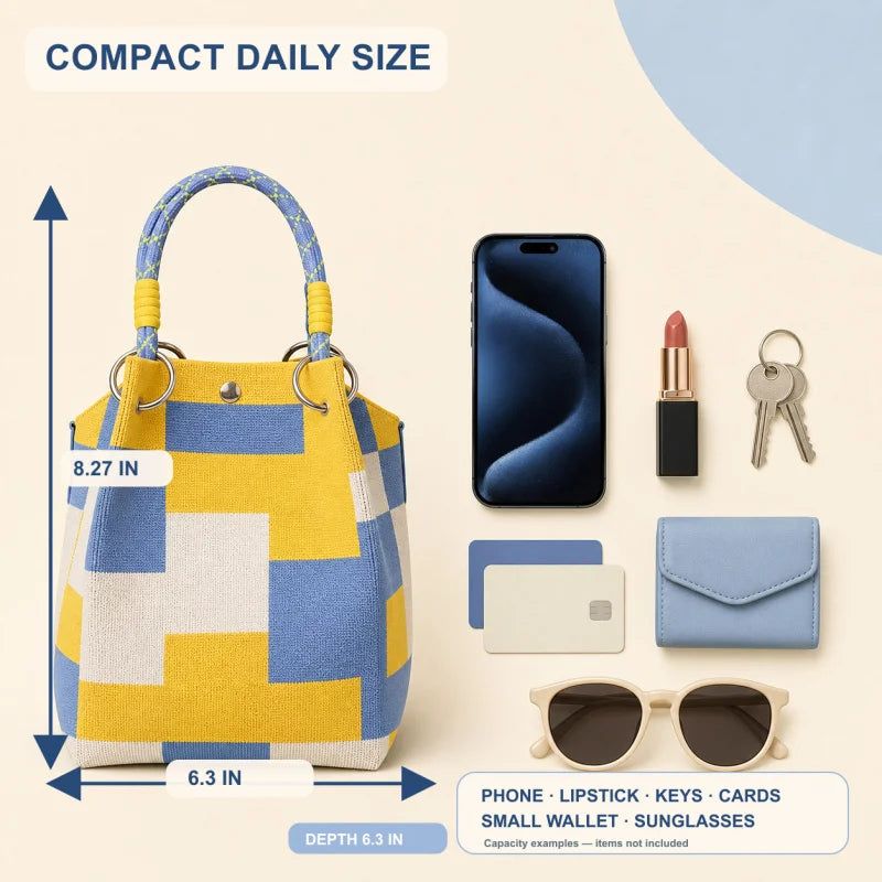Mini Sac Seau Tricoté — Pochette Femme Motifs Géométriques Bohème