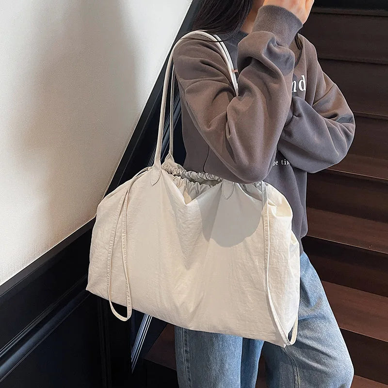 Grand Sac Seau Nylon Cordon — Tote Bag Léger Grande Capacité Femme