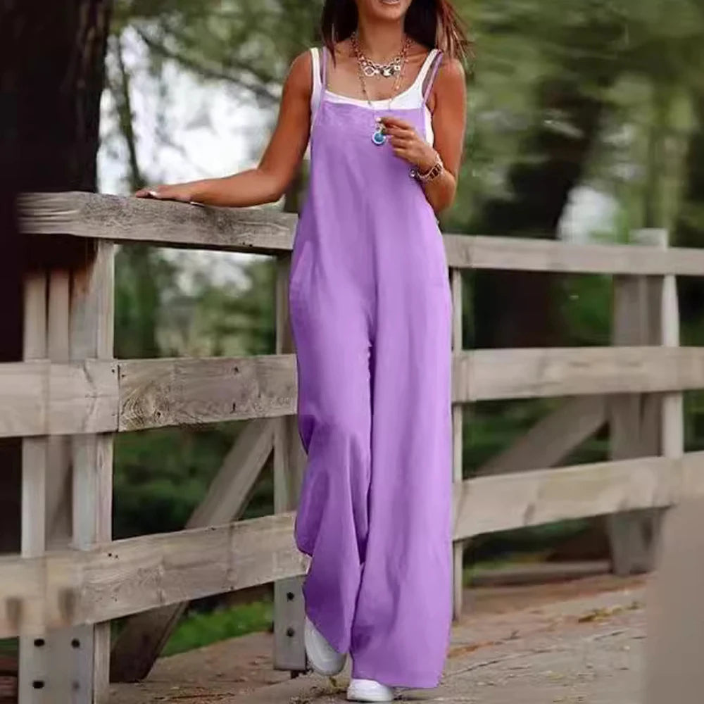 Salopette Large Sans Manches Grande Taille S-5XL — Combinaison Femme Été