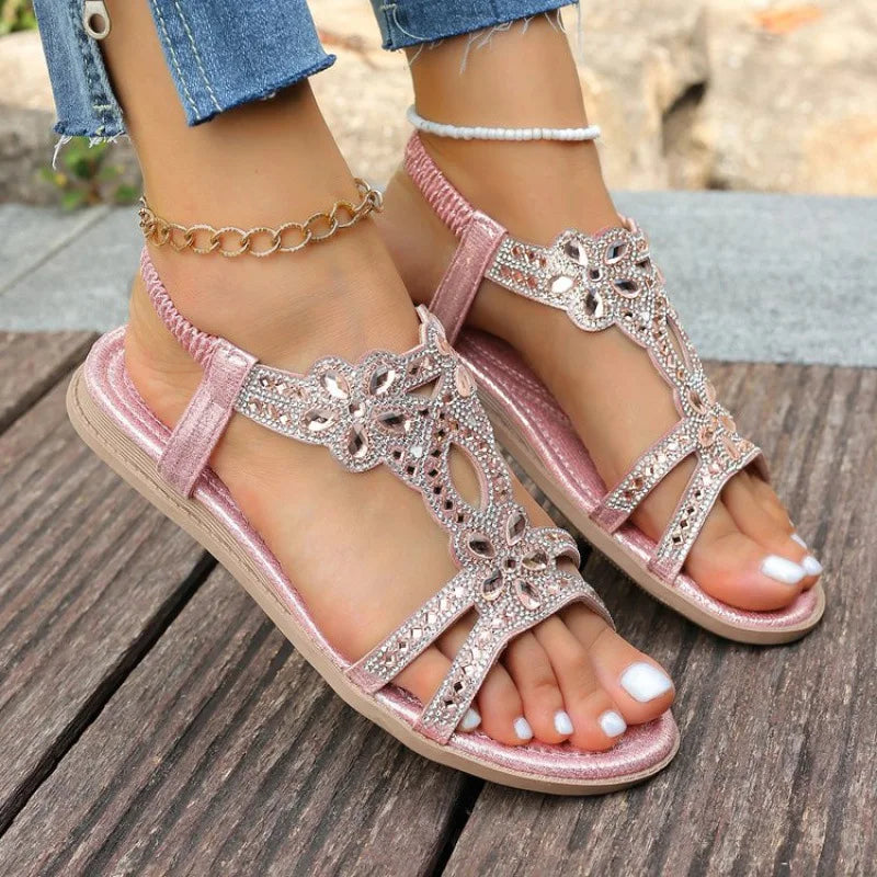 Sandales Plates Cristal Femme 2025 — Style Moderne Slip-On Été Casual