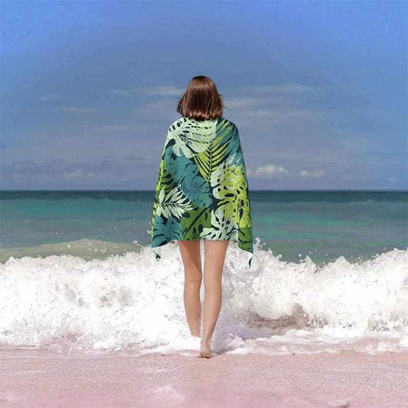 Serviette de Plage Feuilles Tropicales — Séchage Rapide, Anti-UV, Anti-Sable