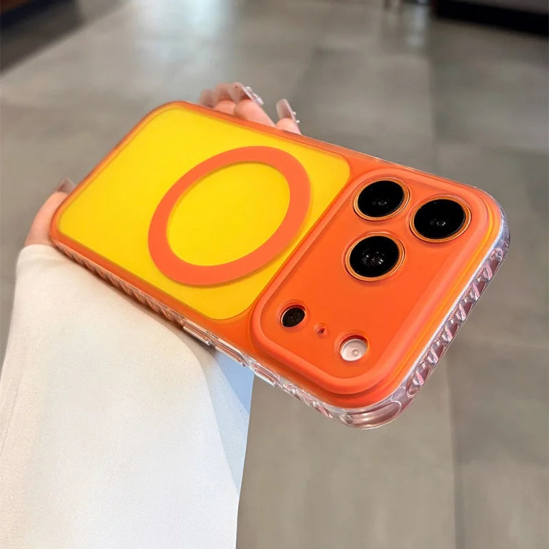 Coque Aurora Laser Gradient MagSafe — iPhone 15 à 17 Pro Max, Candy Color, Chargement Sans Fil