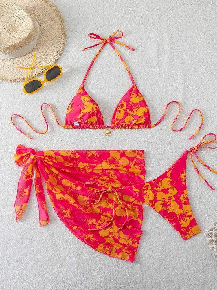 Ensemble Bikini 3 Pièces Triangle + Robe de Plage 2026 — Cover-Up Femme