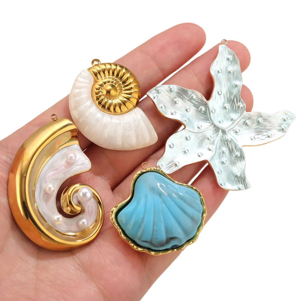 Lot 2 Breloques Coquillage & Étoile de Mer Acier Inoxydable — Pendentifs Bijoux Plage Fait Main