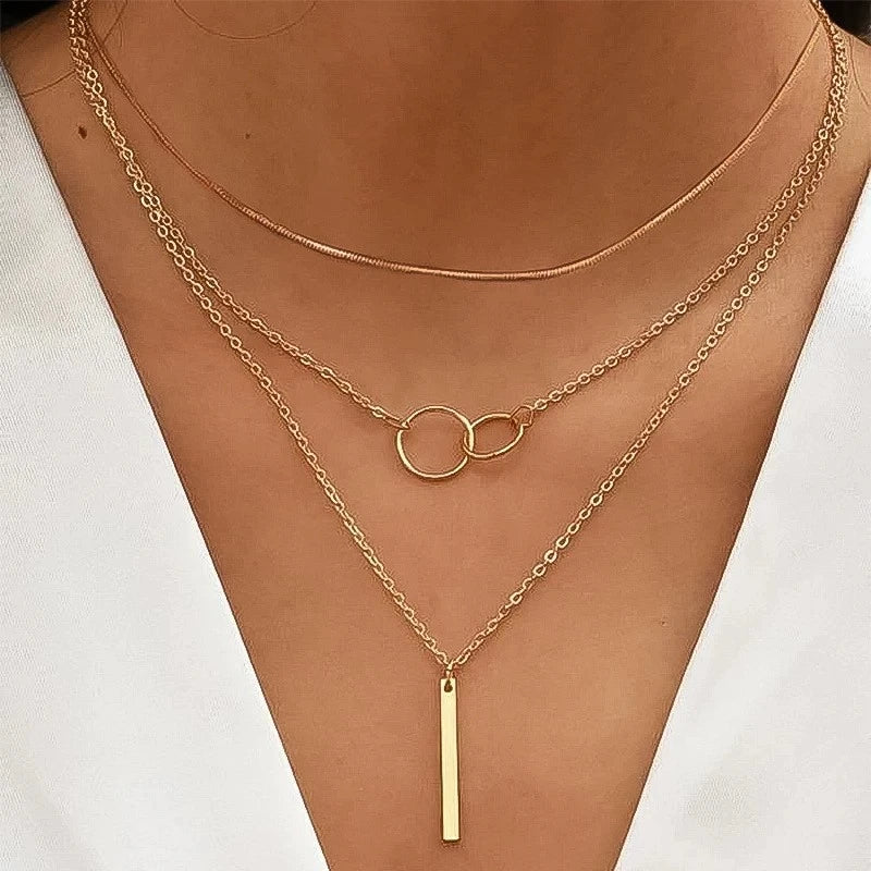 Collier Pendentif Barre Métal Doré — Chaîne Clavicule Femme Minimaliste