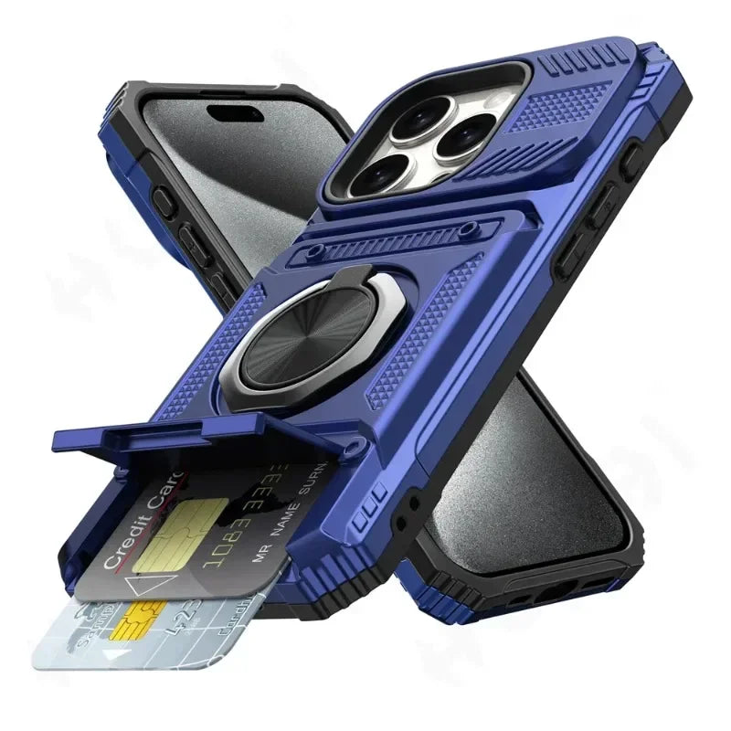 Étui Portefeuille Anneau Magnétique 360° – Compatible iPhone 11 à 16 Pro Max