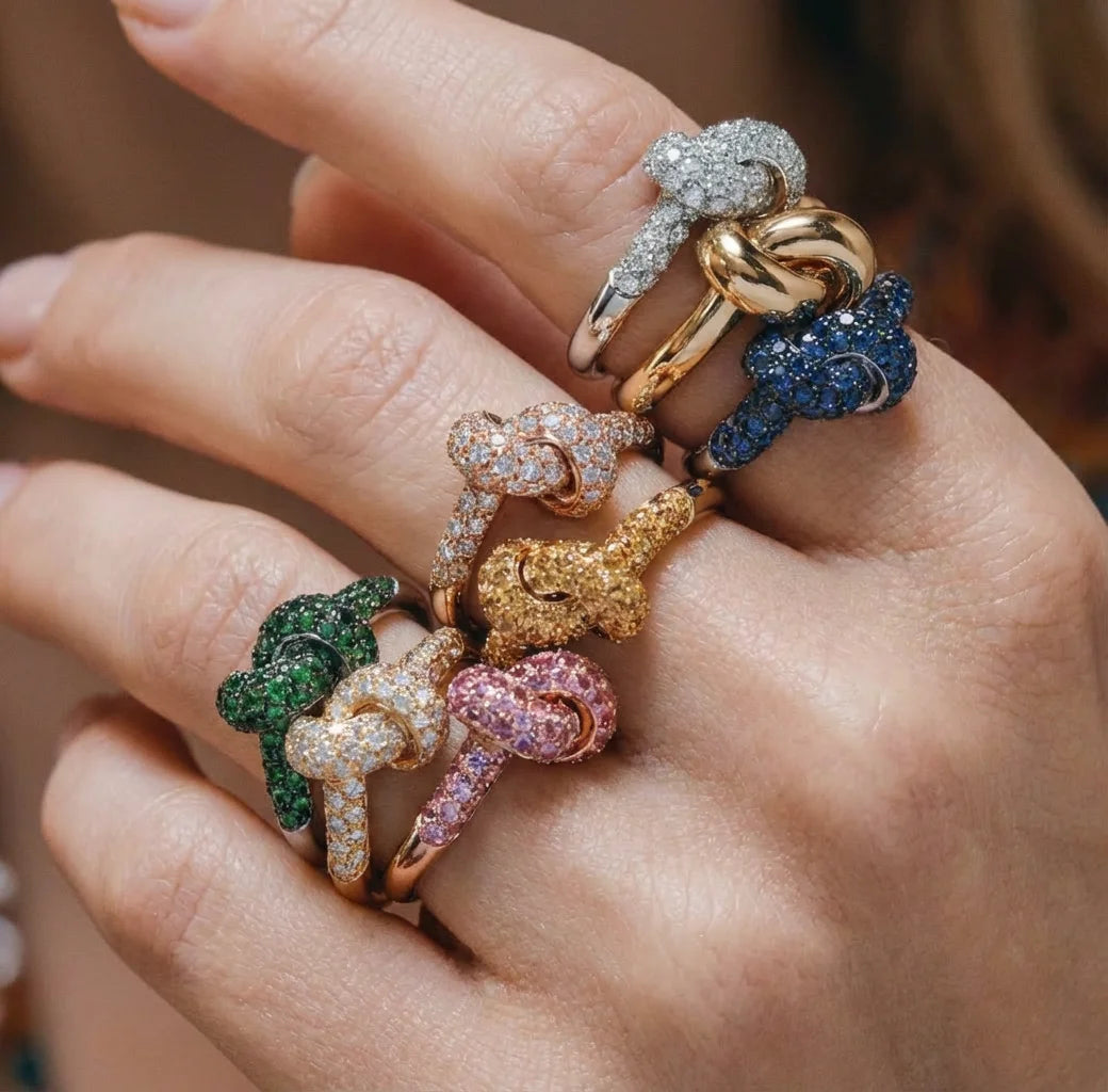 Bague Nœud Zircon en Acier Inoxydable Plaqué Or 18K — Bijou Femme, 4 Coloris, Tailles 6-8