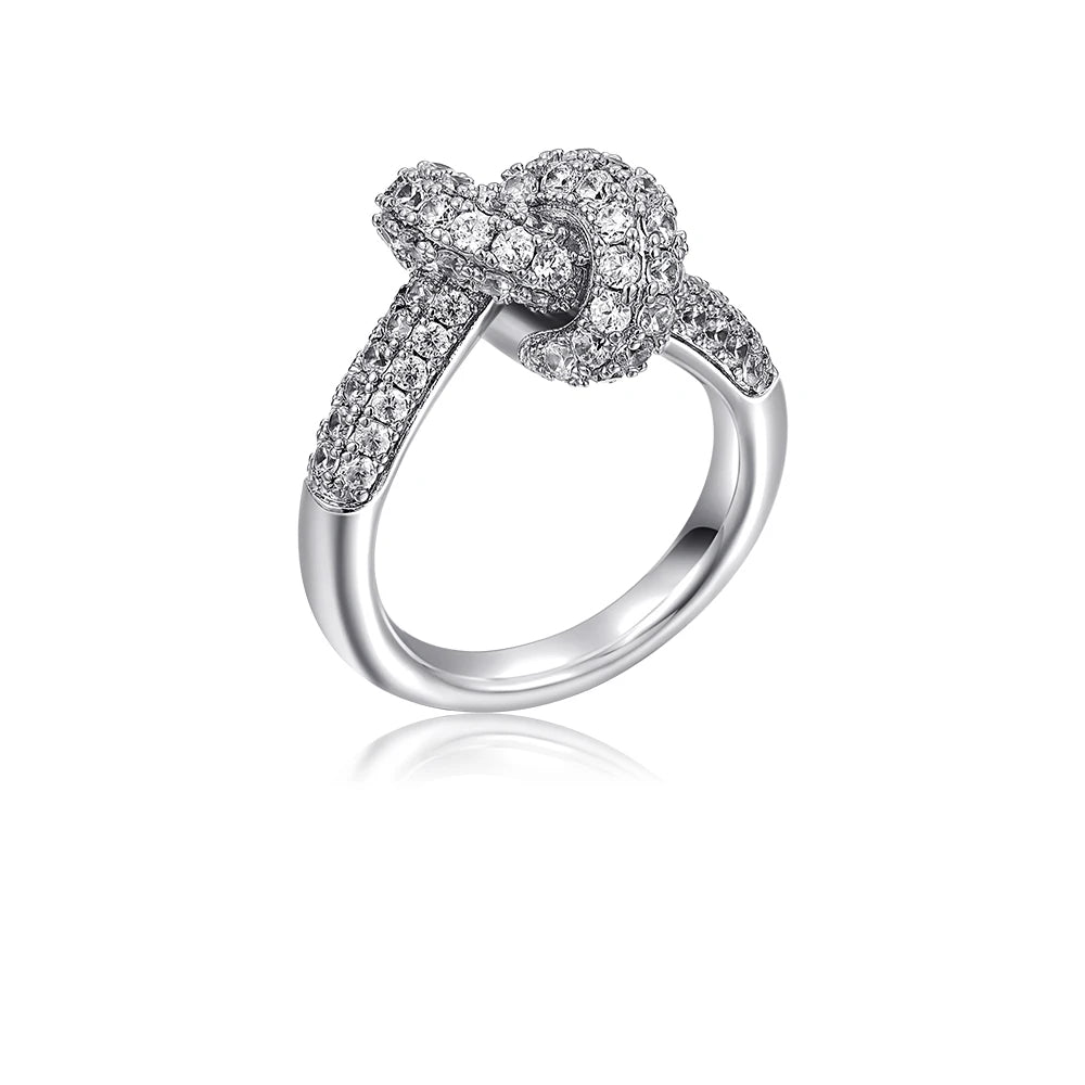 Bague Nœud Zircon en Acier Inoxydable Plaqué Or 18K — Bijou Femme, 4 Coloris, Tailles 6-8