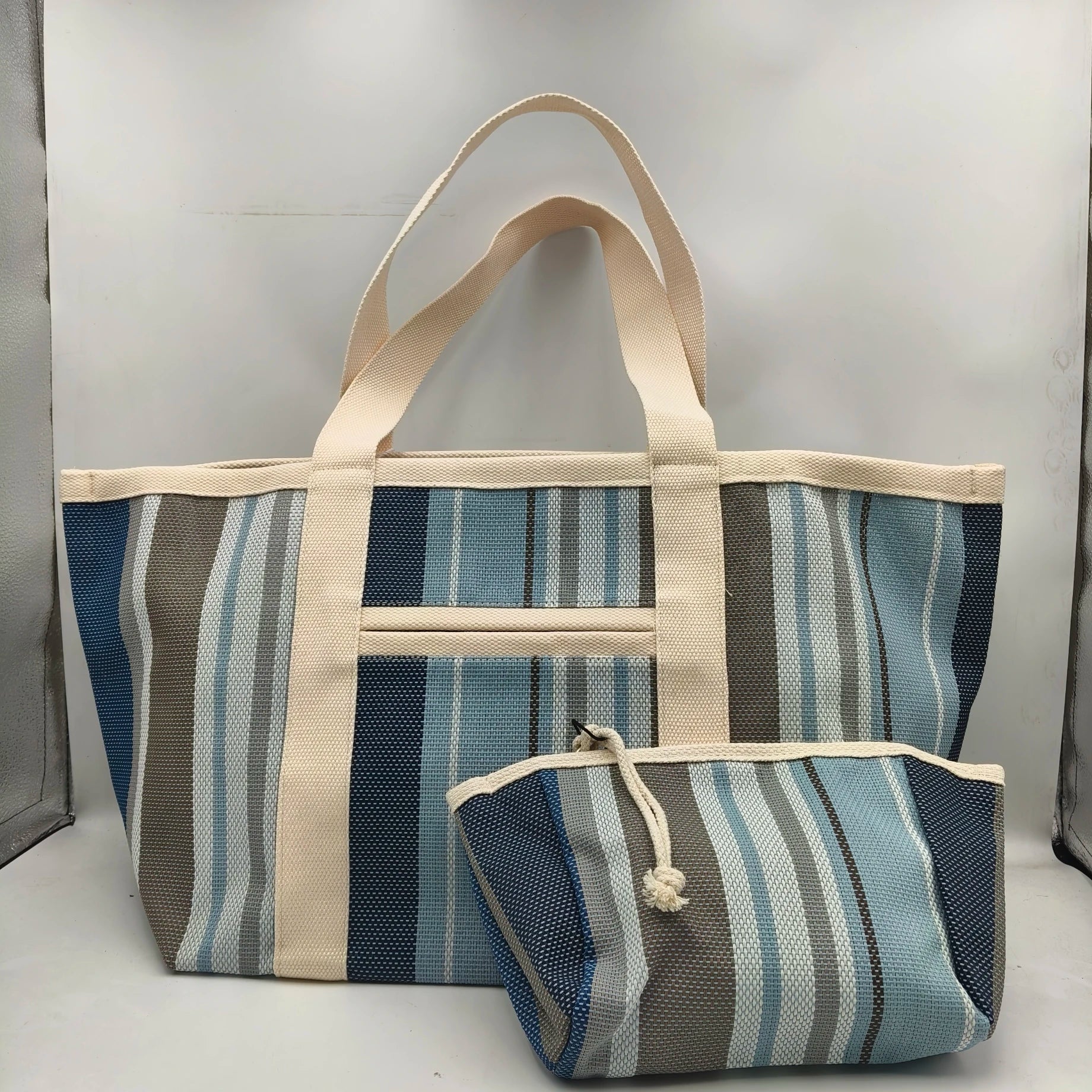 Sac Cabas Rayé Été — Tote Bag Nylon Grande Capacité Multi-Poches Réutilisable