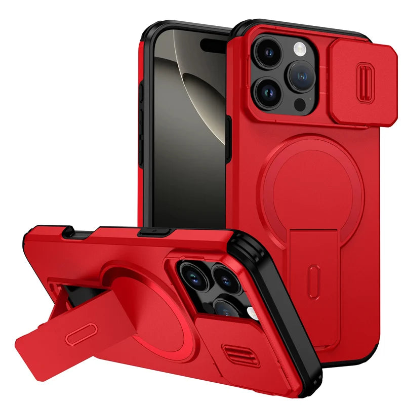 Coque MagSafe iPhone — Protection Objectif Coulissante, Support Intégré, Charge Sans Fil