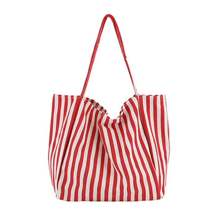 Grand Tote Bag Rayé Style Coréen — Sac Cabas Canvas Grande Capacité Femme