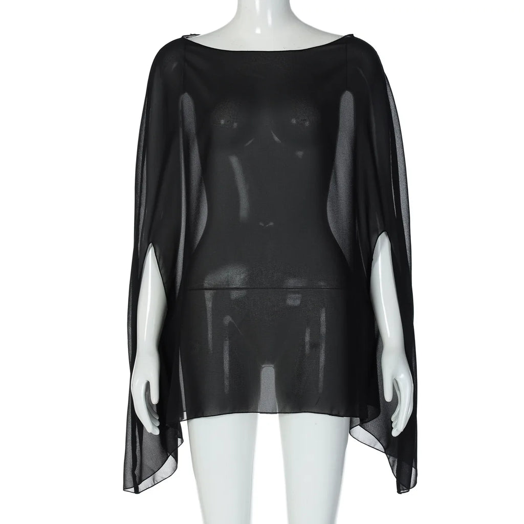 Blouse Mousseline Transparente Femme — Top Sexy Couleur Unie Style Plage & Soiree