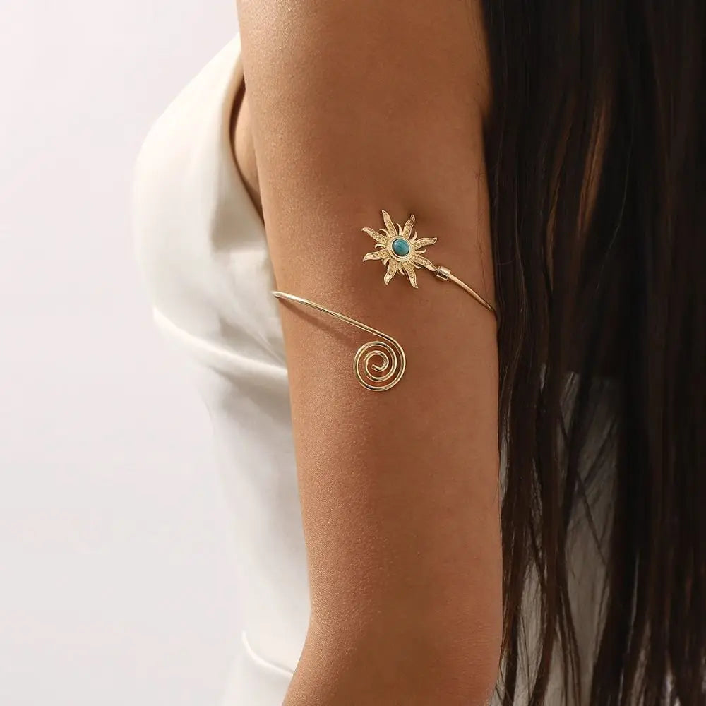 Bracelet Manchette Soleil Femme — Bangle Torsadé Ouvert Style Boho