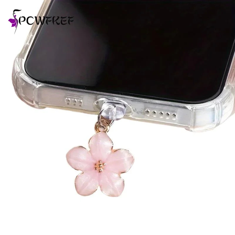 Bouchon Décoratif Fleurs de Sakura — Anti-poussière Port USB-C