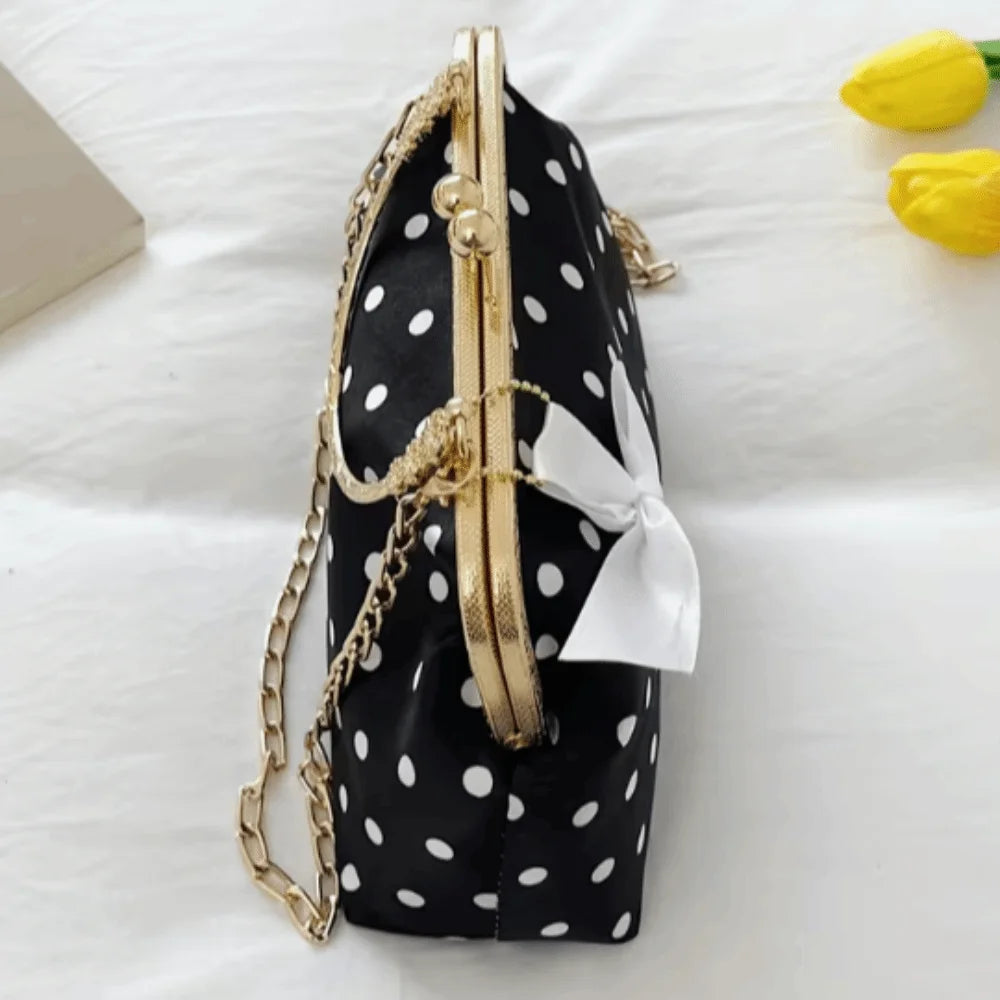 Pochette À Pois Kiss Lock — Sac Soirée Anse Métal Nœud Femme Élégante