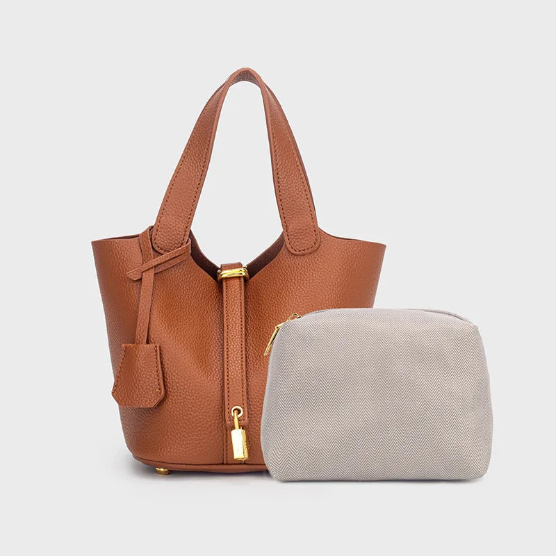 Sac Seau PU Style Panier — Sac À Main Femme Tendance Avec Pochette Intérieure