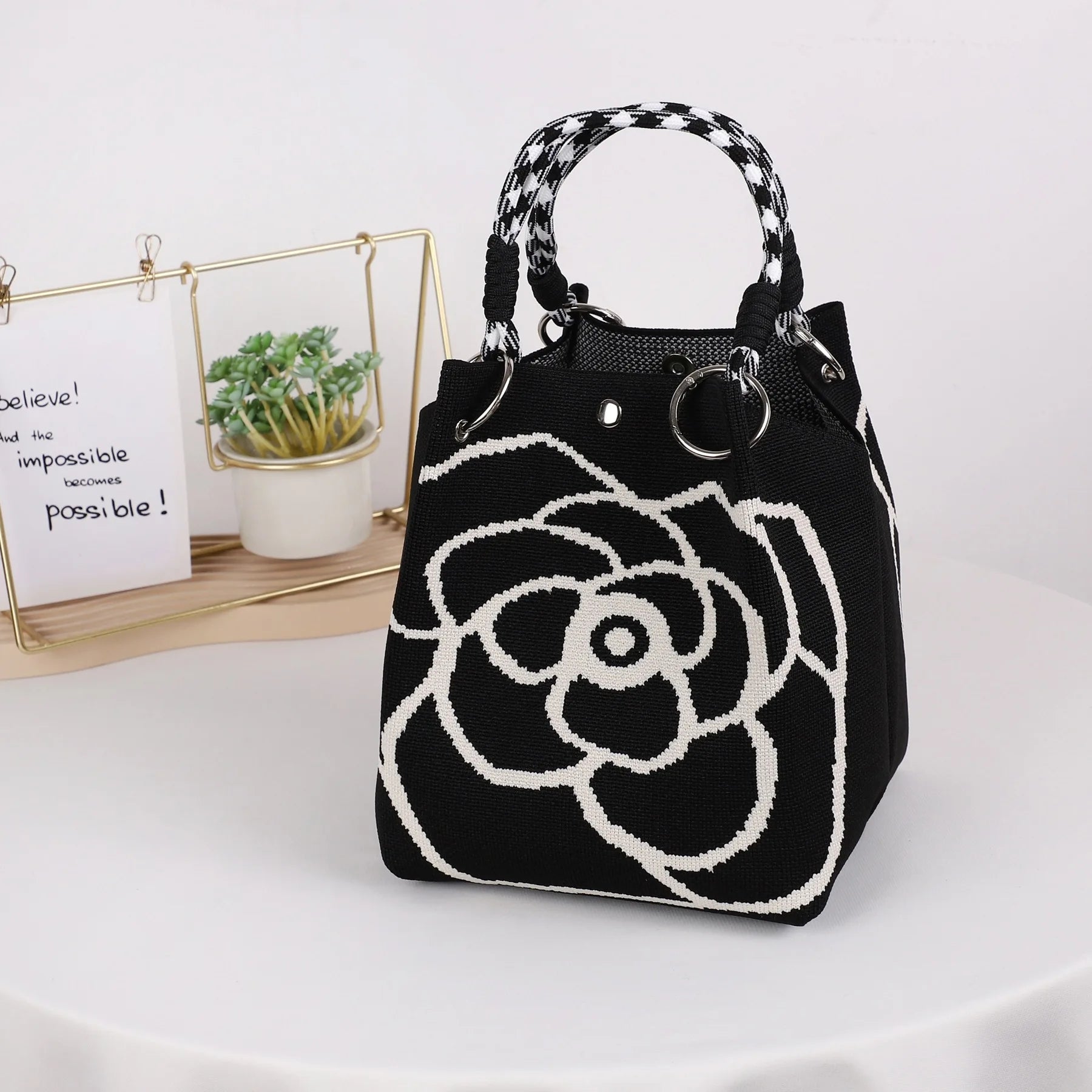 Mini Sac Seau Tricoté — Pochette Femme Motifs Géométriques Bohème