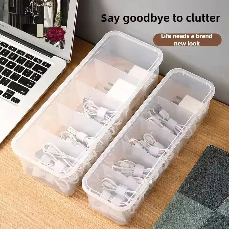 Boîte de Rangement Transparente pour Câbles — Organiseur avec Couvercle Anti-poussière