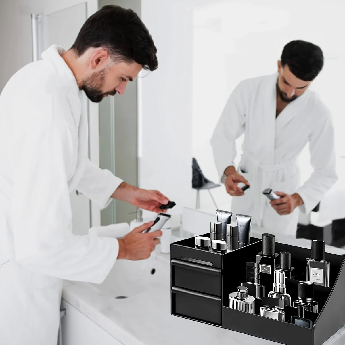 Boîte de Rangement Parfums Homme avec Tiroirs – Organiseur Coiffeuse & Dressing