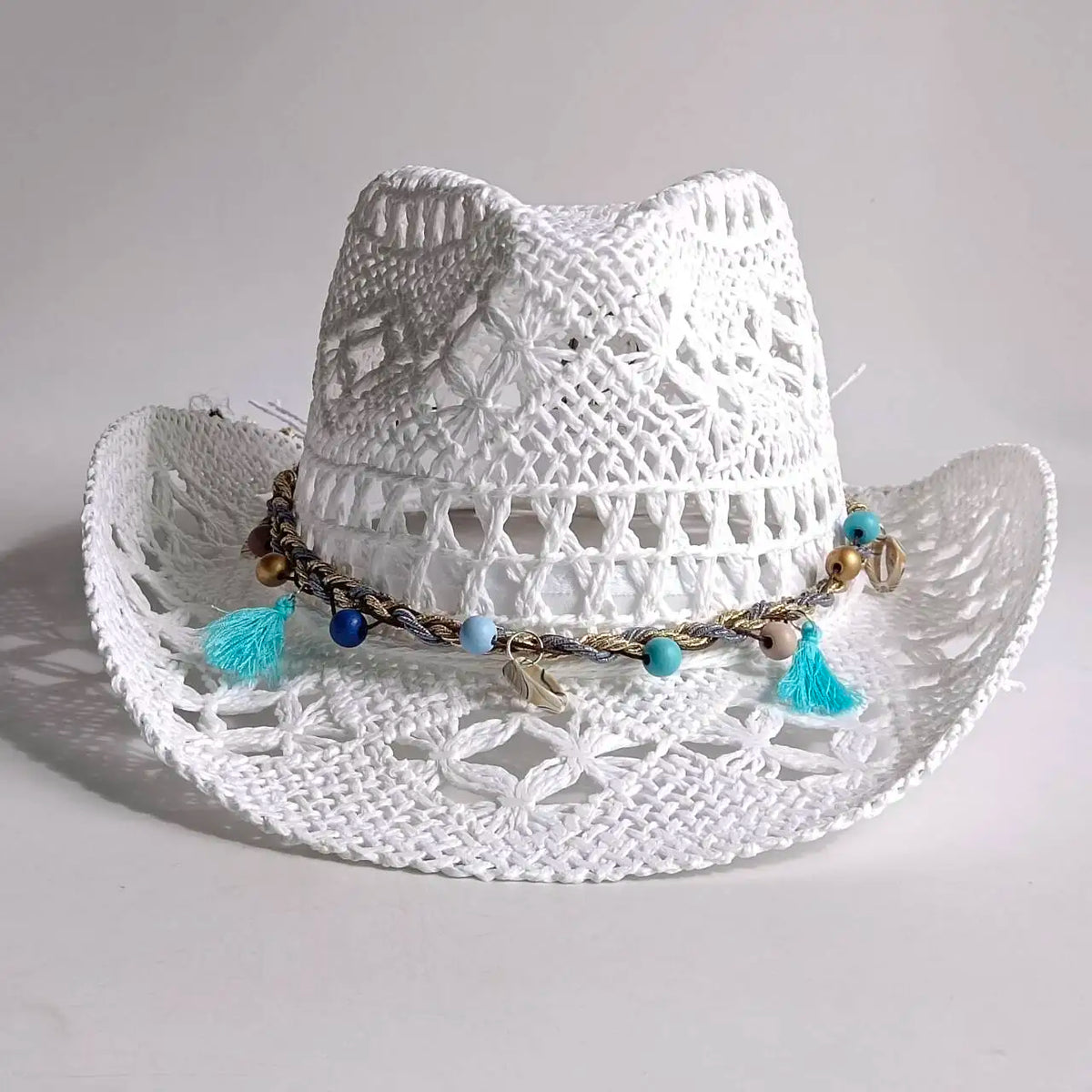 Chapeau de Cowboy Tendance Ajouré — Fait Main en Paille, Style Boho Plage Unisexe
