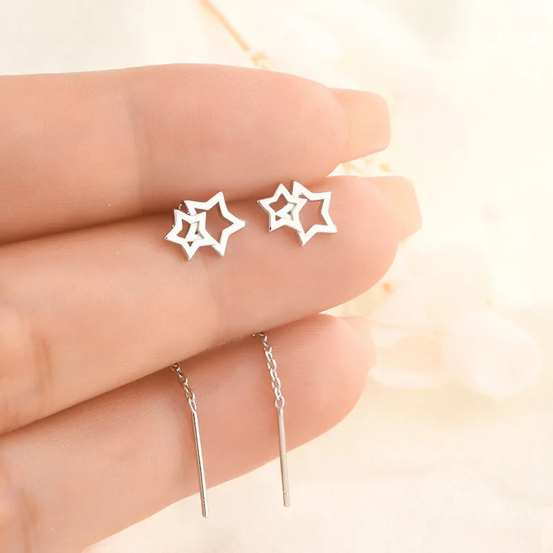 Boucles d'Oreilles Pendantes Zircon Cristal — Ear Line Rose Gold Femme