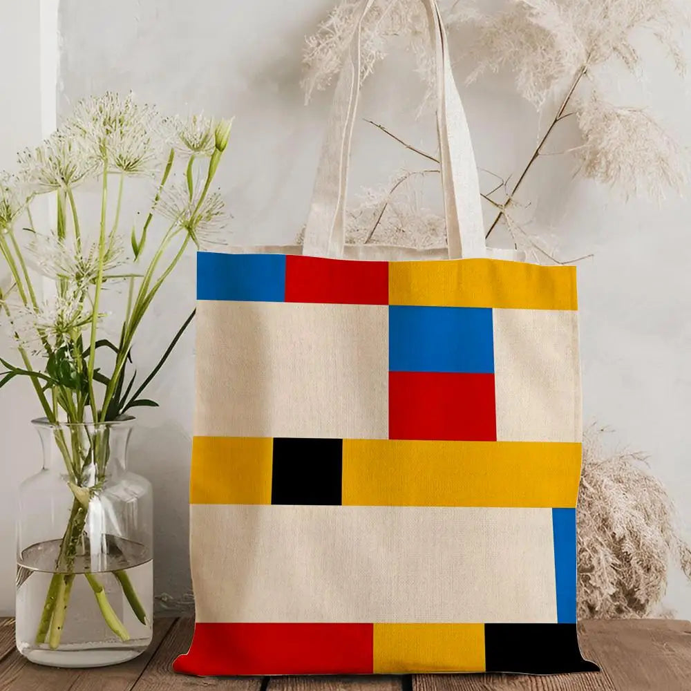 Tote Bag Canvas Style Mondrian — Sac Courses Éco-Responsable Grande Capacité