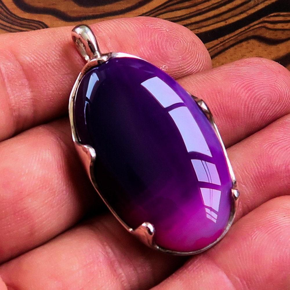 Pendentif Agate Violette — Collier Argent Femme
