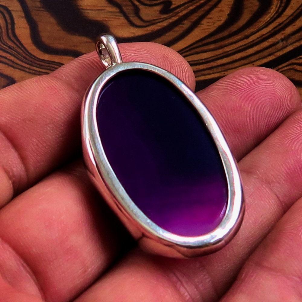 Pendentif Agate Violette — Collier Argent Femme