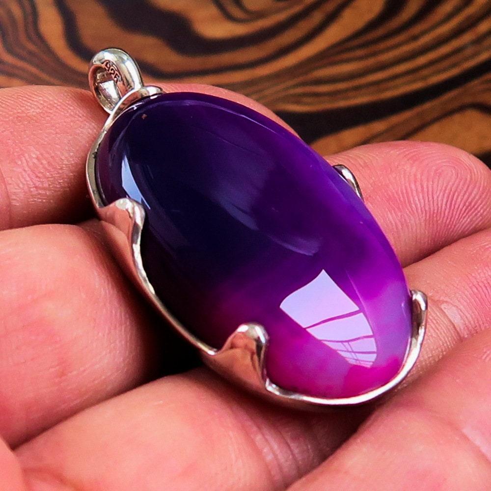 Pendentif Agate Violette — Collier Argent Femme