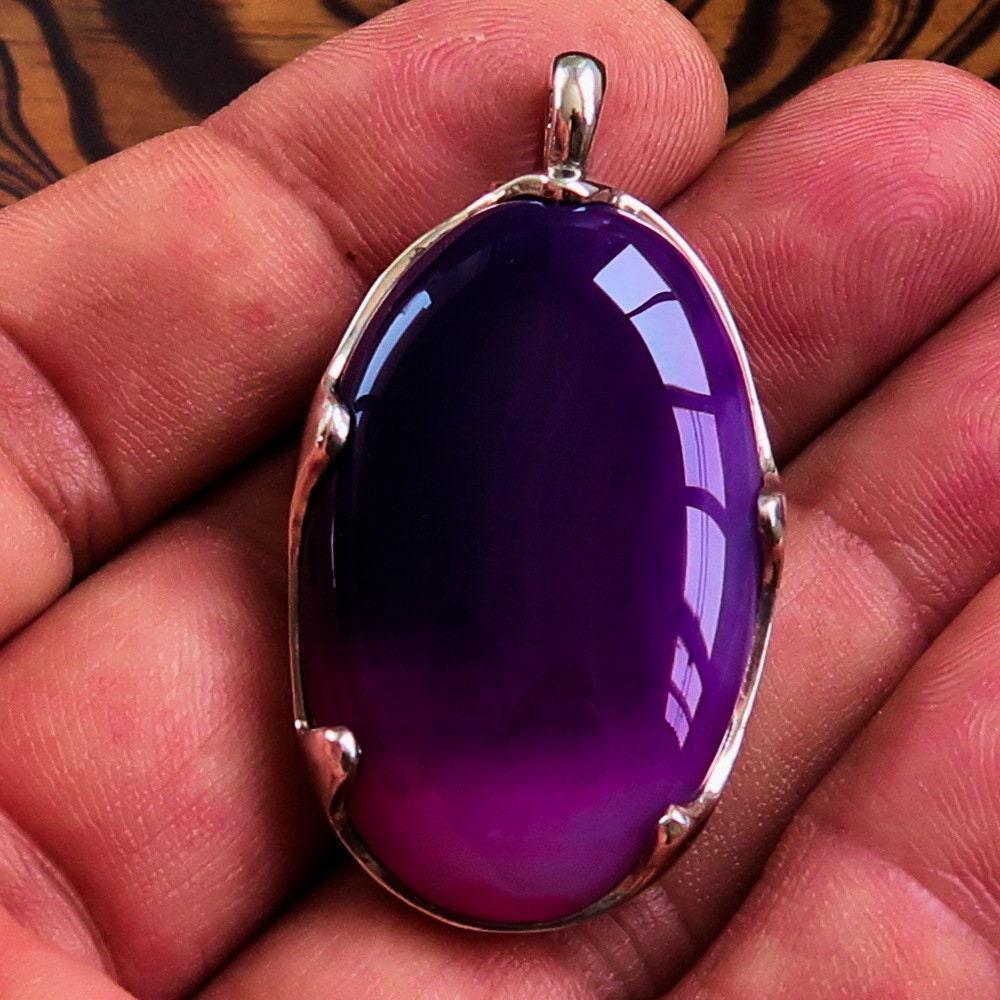 Pendentif Agate Violette — Collier Argent Femme
