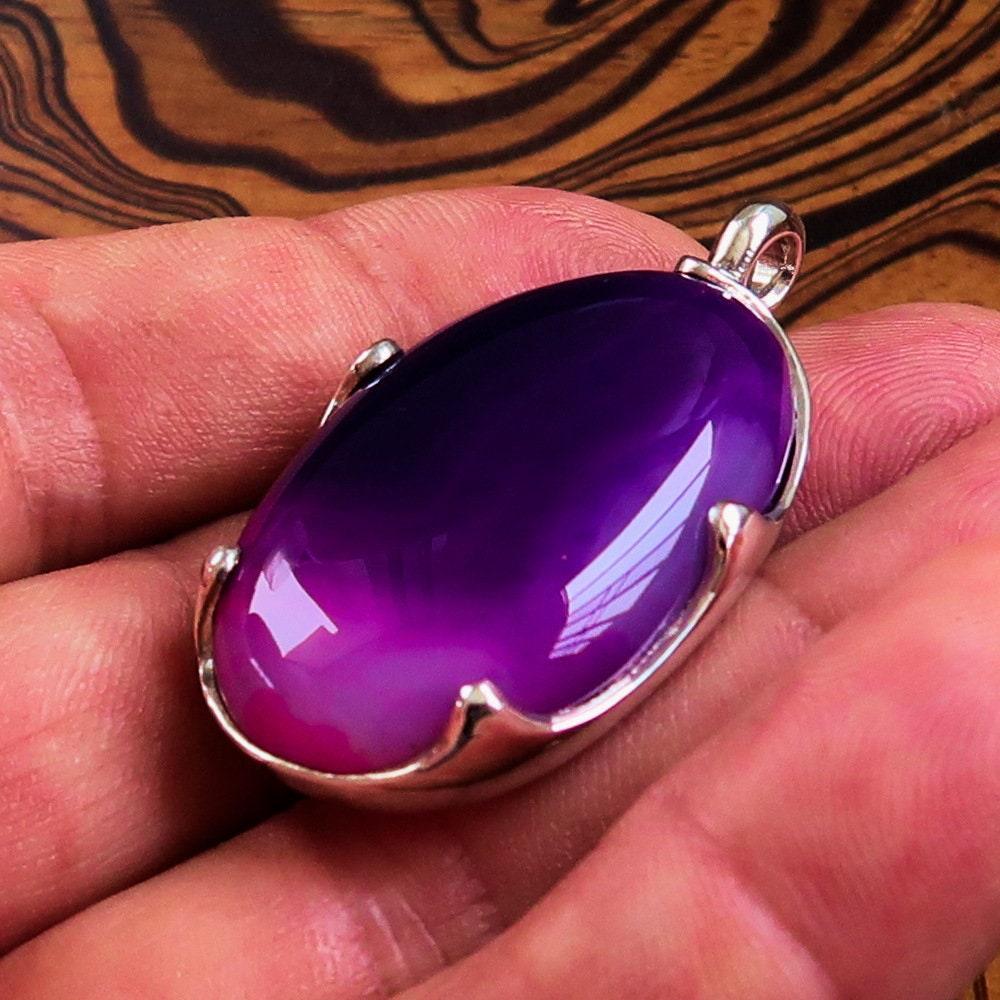 Pendentif Agate Violette — Collier Argent Femme